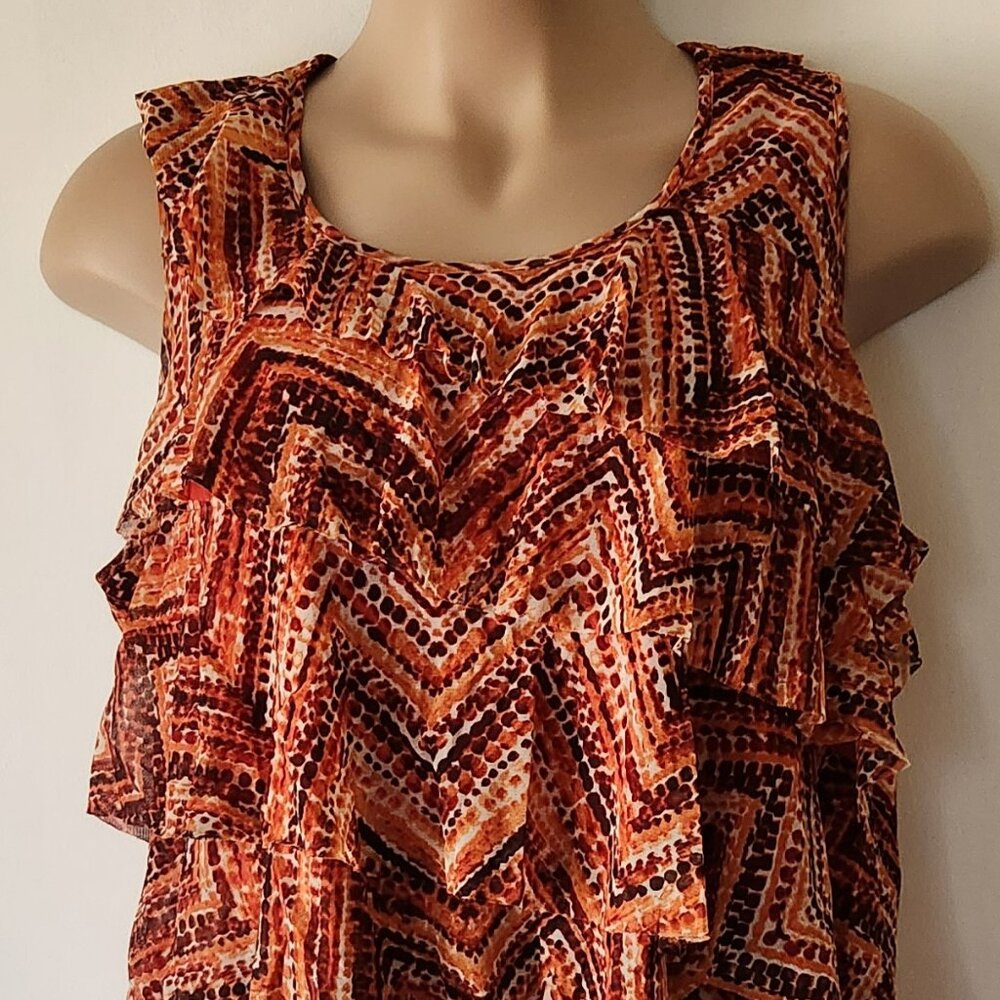 Apt. 9 dressy tank sz 2X orange ecru brown ruffles GUC